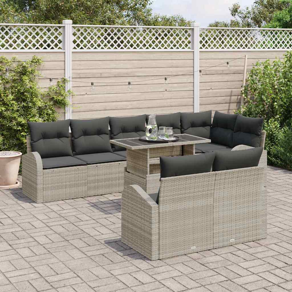 Set Divano da Giardino 9 pcs Grigio chiaro Poly Rattan - immagine 3