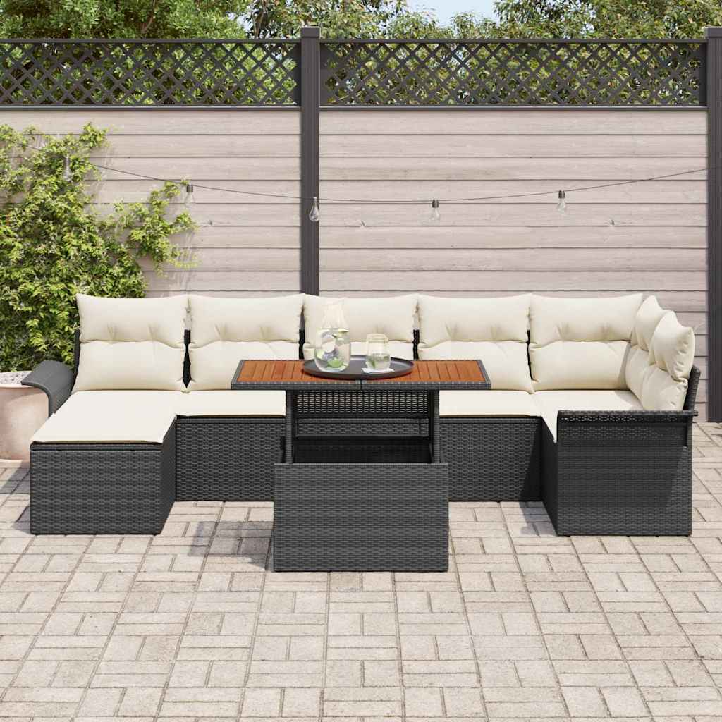 Set Divano da Giardino con archiviazione 8 pcs Nero Poly Rattan