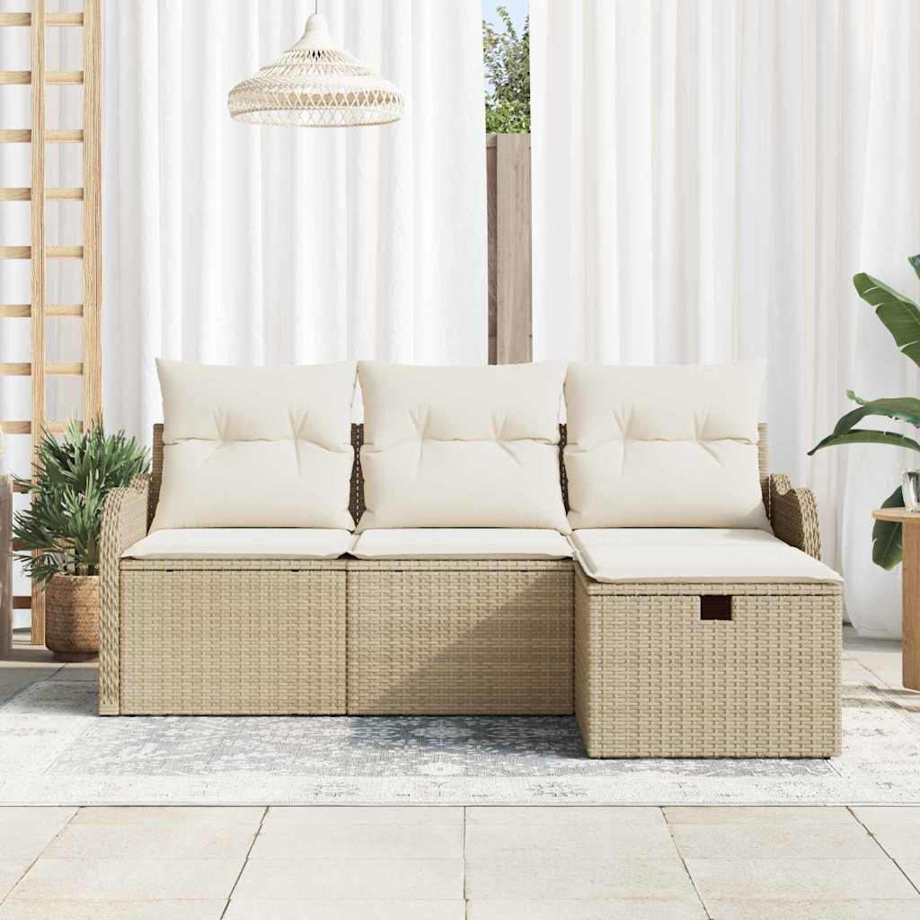 Set Divano da Giardino 4 pcs Nero e Crema polyrattan - immagine 3