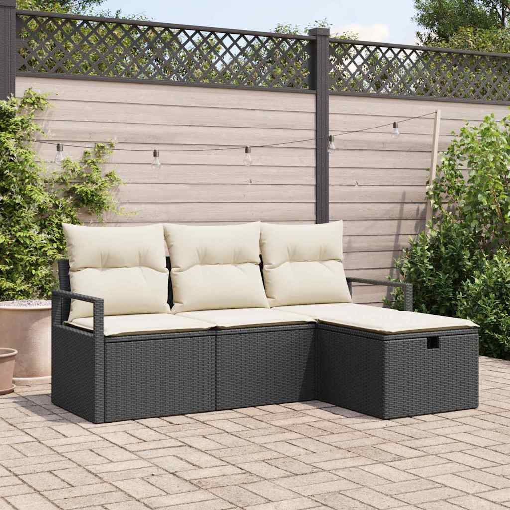 Set di divani con cuscino 4 pcs Nero e Crema polyrattan