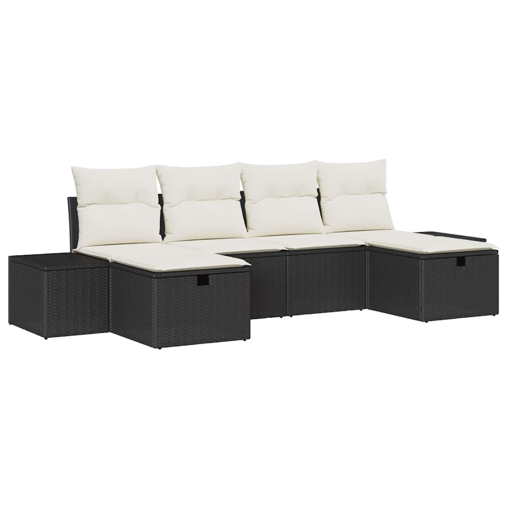 Set Divano da Giardino con cuscino 6 pcs Nero polyrattan - immagine 2