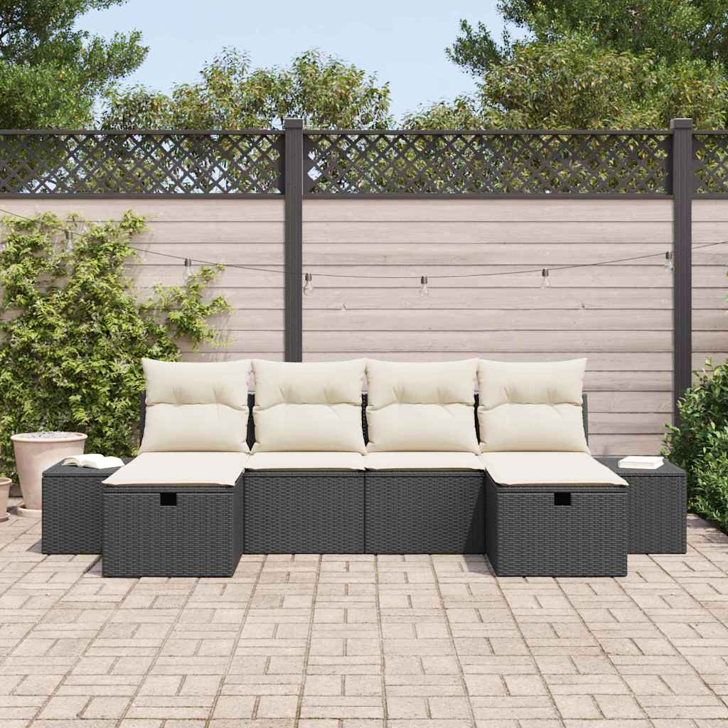 Set Divano da Giardino con cuscino 6 pcs Nero polyrattan - immagine 3