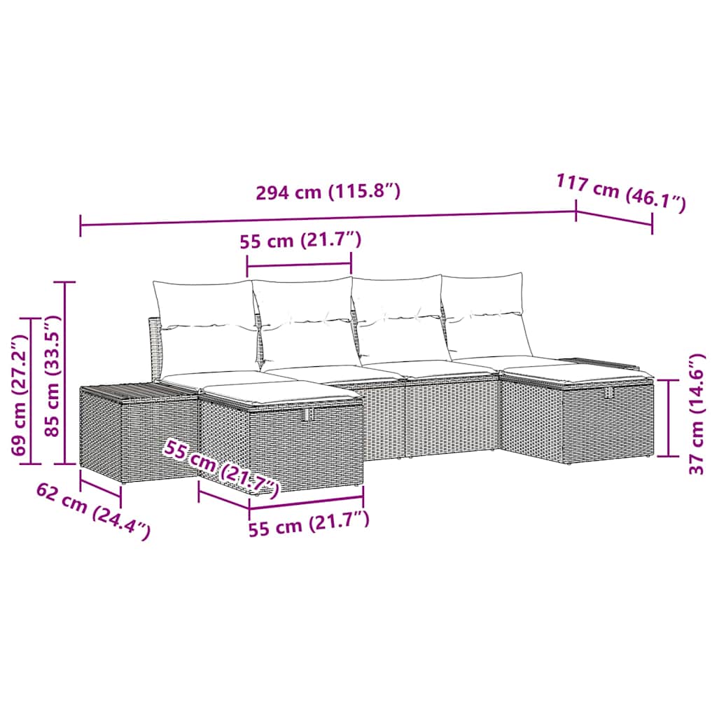 Set Divano da Giardino con cuscino 6 pcs Nero polyrattan - immagine 9