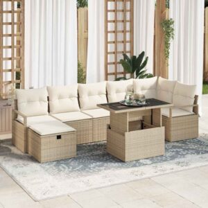 Set Divano da Giardino con cuscino 8 pcs Beige Poly Rattan
