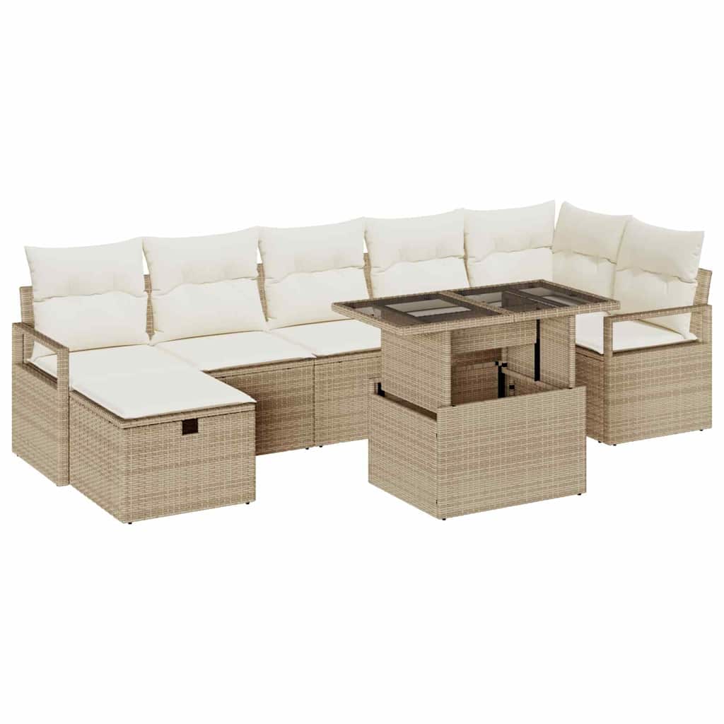 Set Divano da Giardino con cuscino 8 pcs Beige Poly Rattan - immagine 2