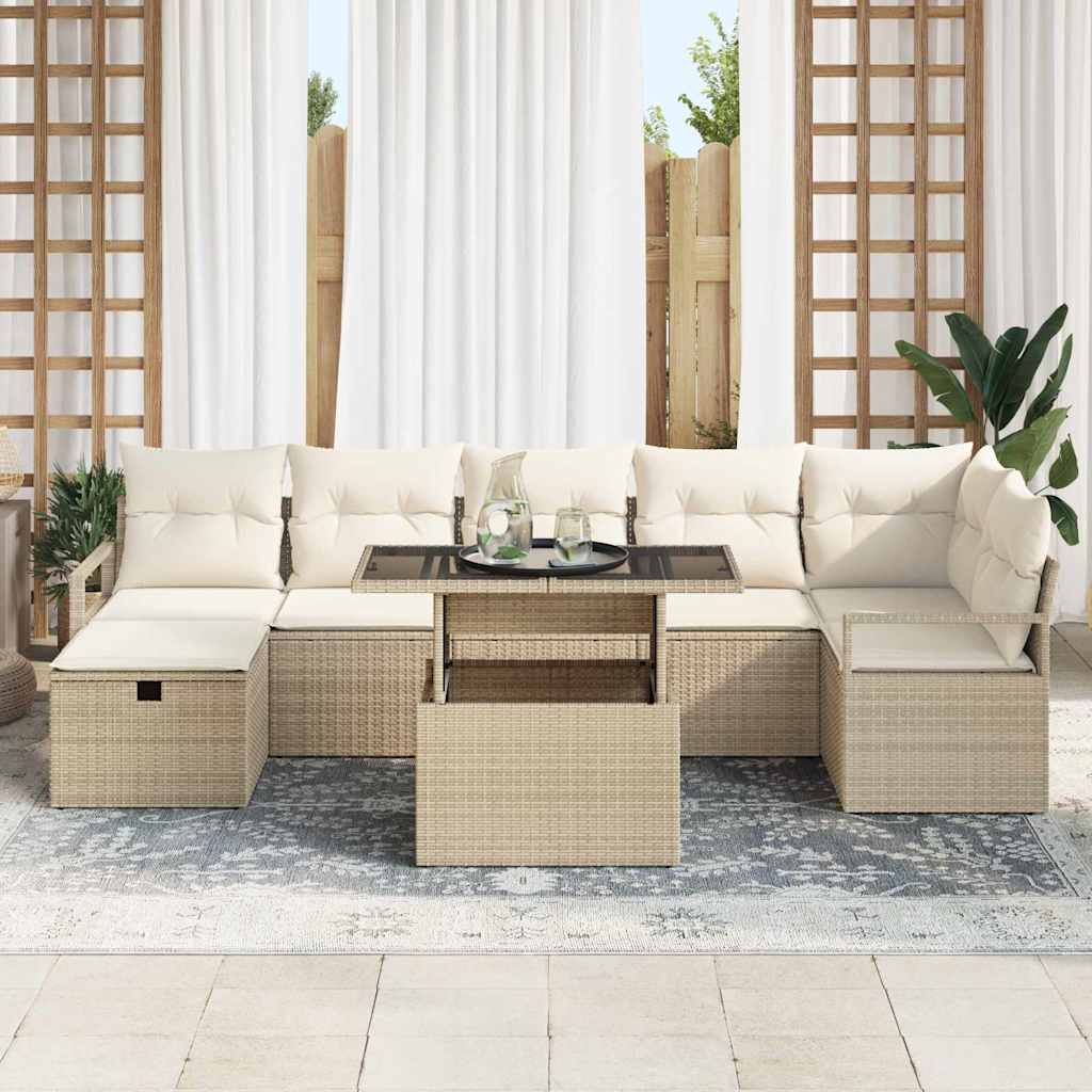 Set Divano da Giardino con cuscino 8 pcs Beige Poly Rattan - immagine 3