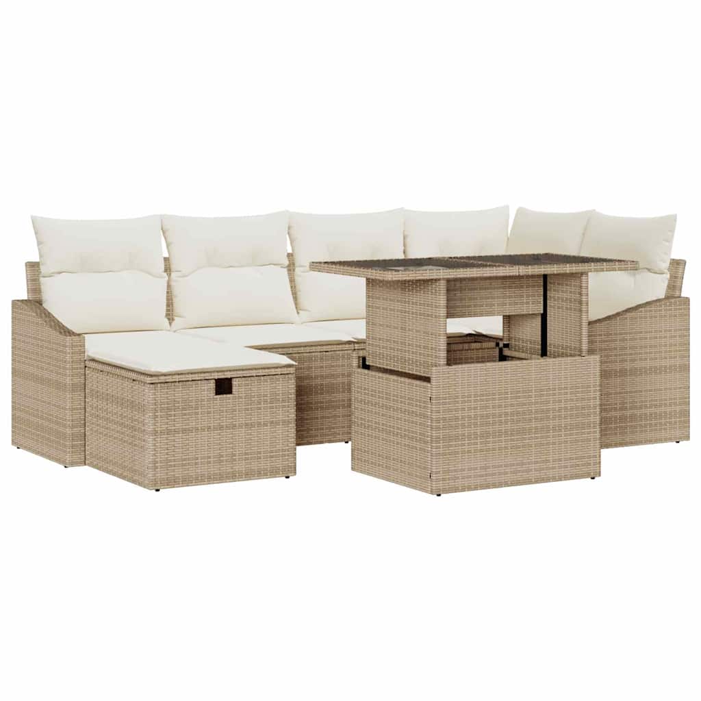 Set Divano da Giardino con cuscino 7 pcs Beige Poly Rattan - immagine 2