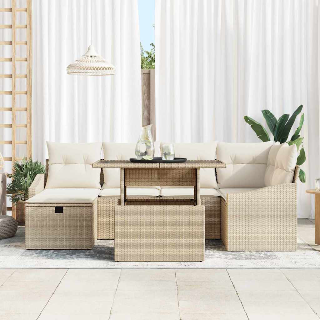 Set Divano da Giardino con cuscino 7 pcs Beige Poly Rattan - immagine 3
