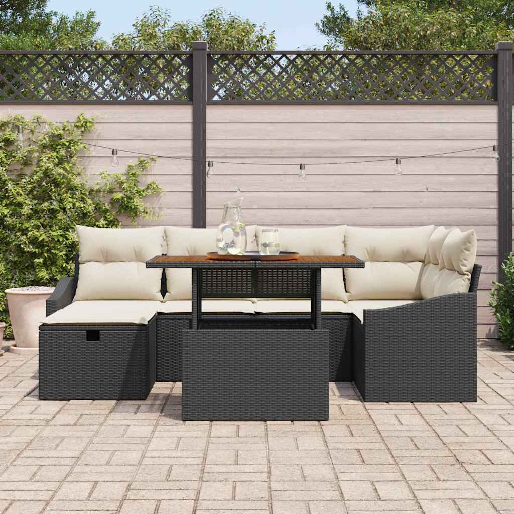 Set Divano da Giardino con cuscino 7 pcs Nero Poly Rattan - immagine 3