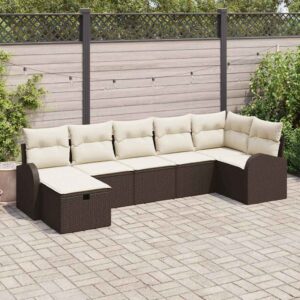 Set Divano da Giardino con cuscino 7 pcs Marrone polyrattan
