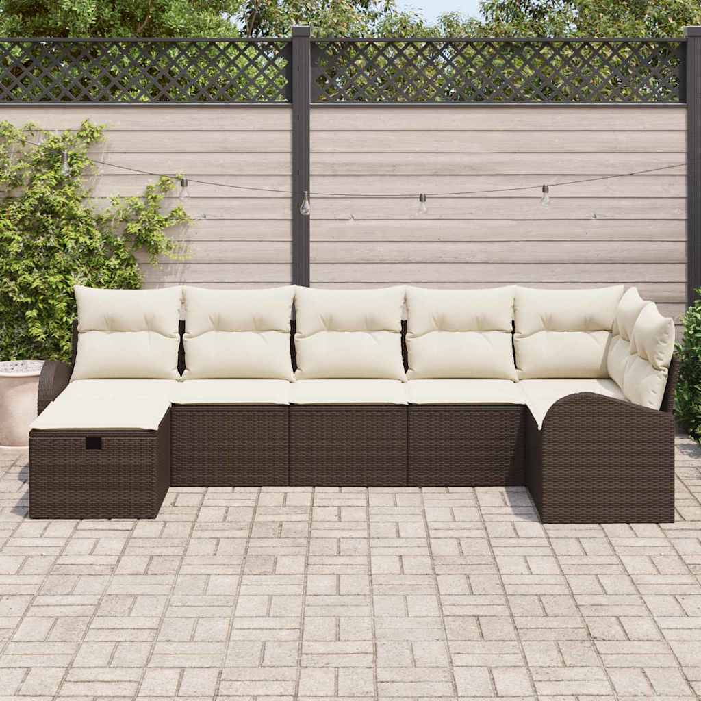 Set Divano da Giardino con cuscino 7 pcs Marrone polyrattan - immagine 3