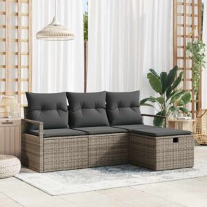 Set Divano da Giardino con cuscino 4 pcs Grigio Poly Rattan