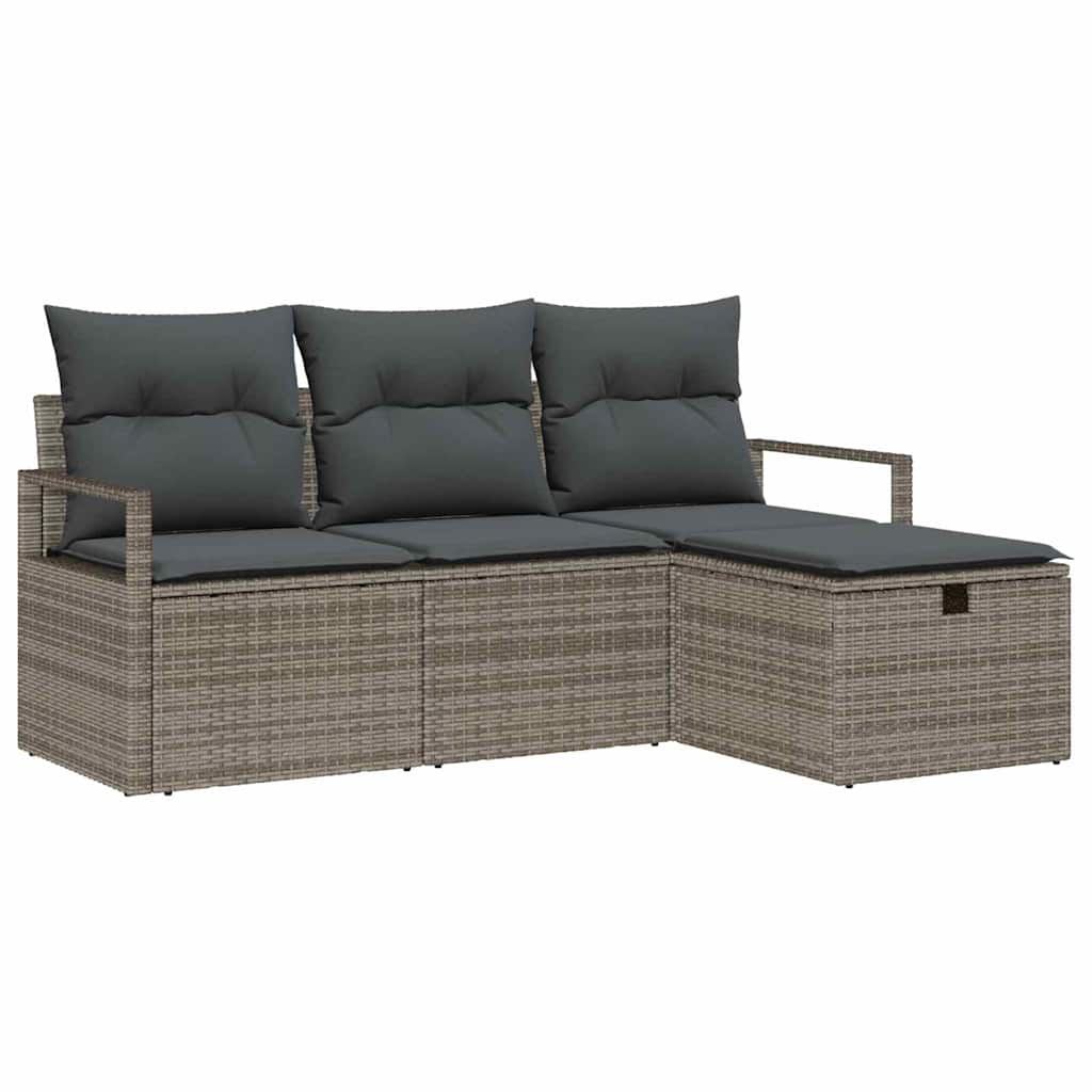 Set Divano da Giardino con cuscino 4 pcs Grigio Poly Rattan - immagine 2
