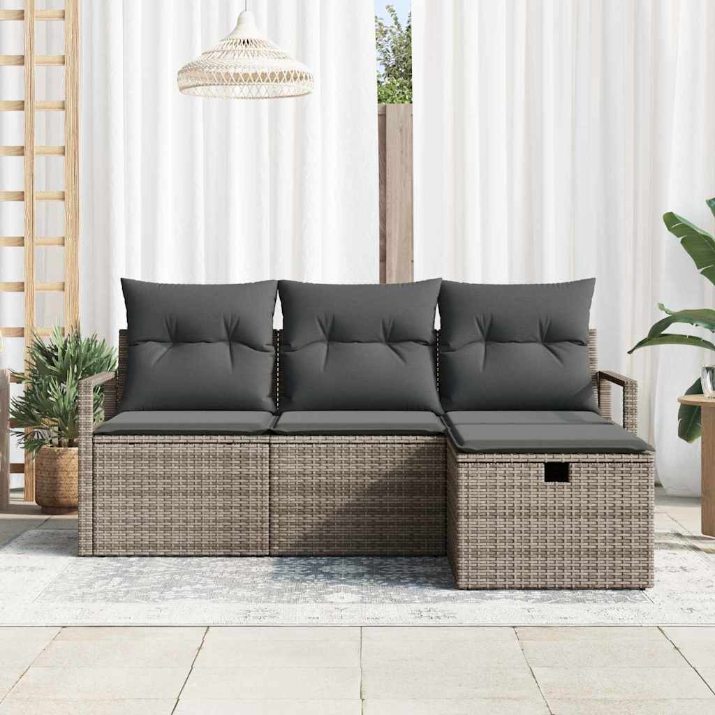 Set Divano da Giardino con cuscino 4 pcs Grigio Poly Rattan - immagine 3