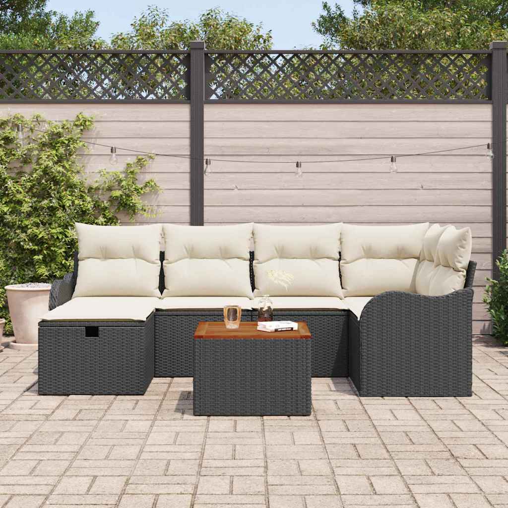 Set Divano da Giardino con cuscino 7 pcs Nero Poly Rattan - immagine 3