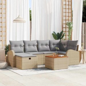 Set Divano da Giardino con cuscino 7 pcs Beige Poly Rattan