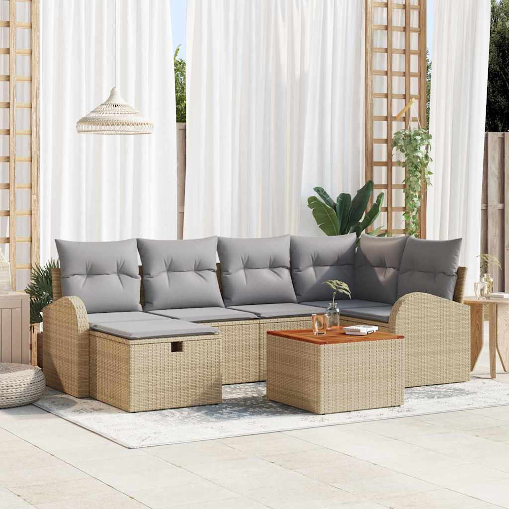 Set Divano da Giardino con cuscino 7 pcs Beige Poly Rattan