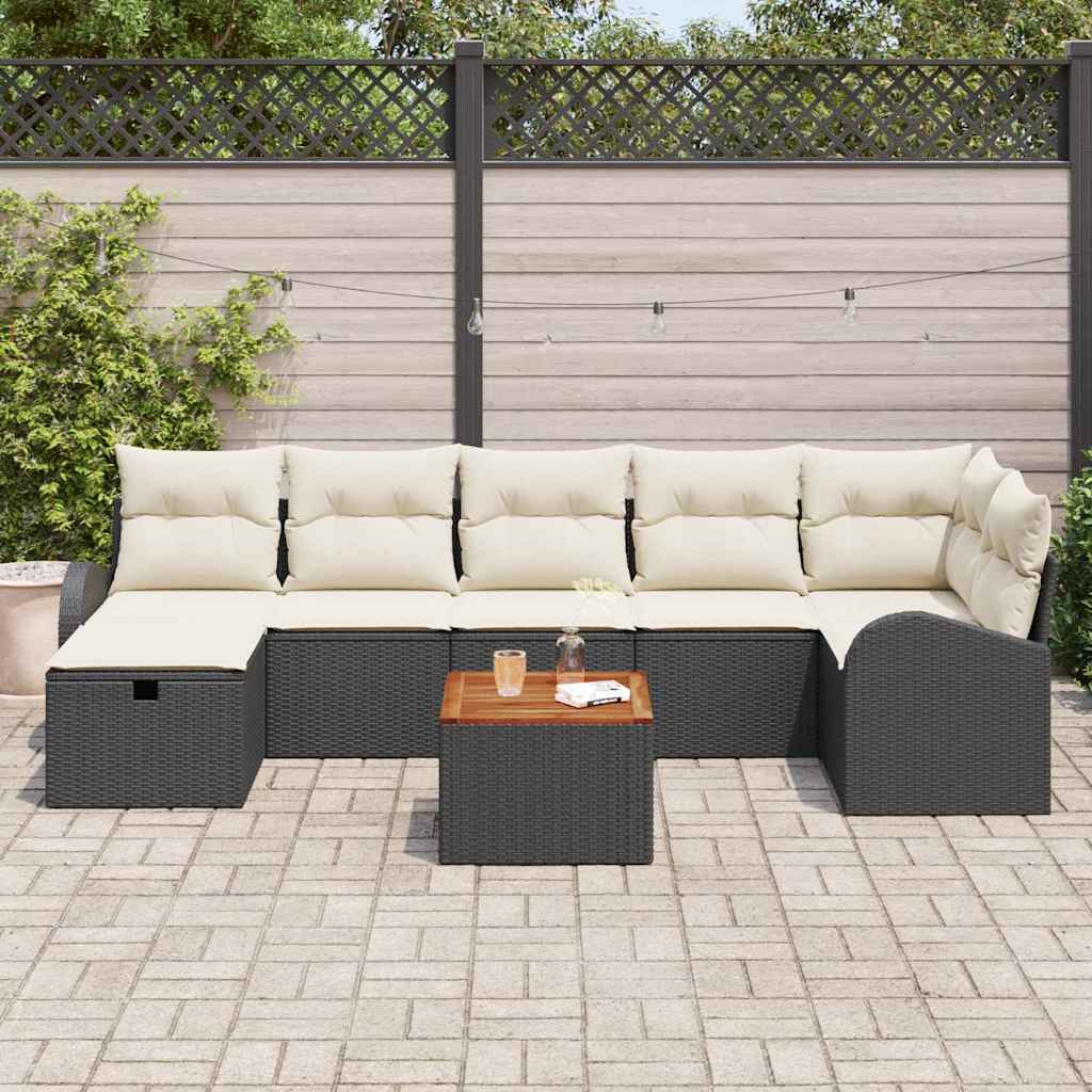Set Divano da Giardino con cuscino 8 pcs Nero Poly Rattan - immagine 3