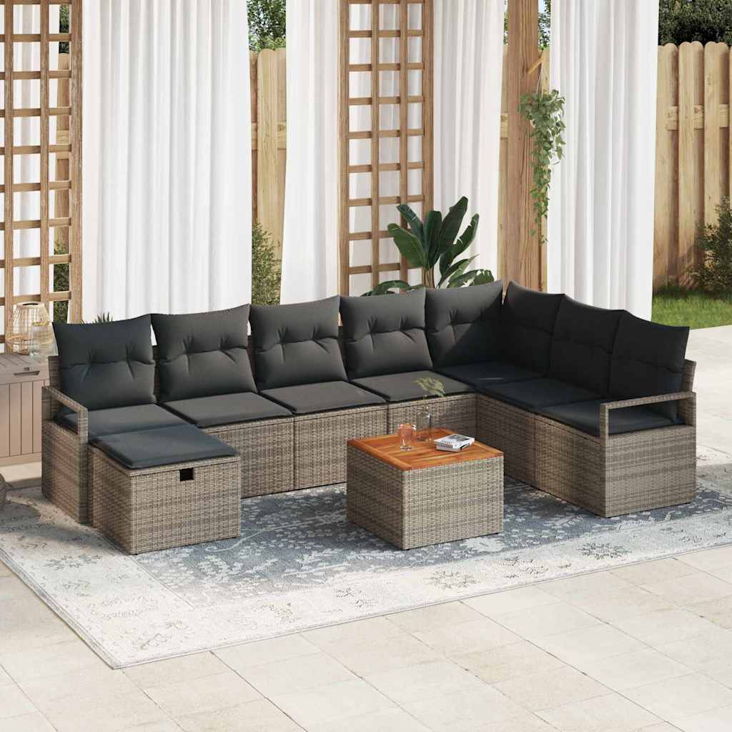 Set Divano da Giardino con cuscino 9 pcs Nero Poly Rattan