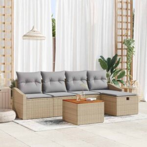Set Divano da Giardino con cuscino 6 pcs Beige Poly Rattan