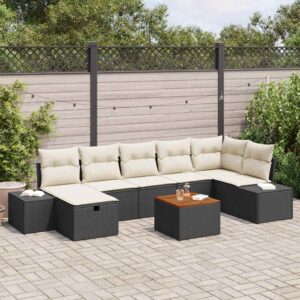 Set Divano da Giardino con cuscino 8 pcs Nero Poly Rattan