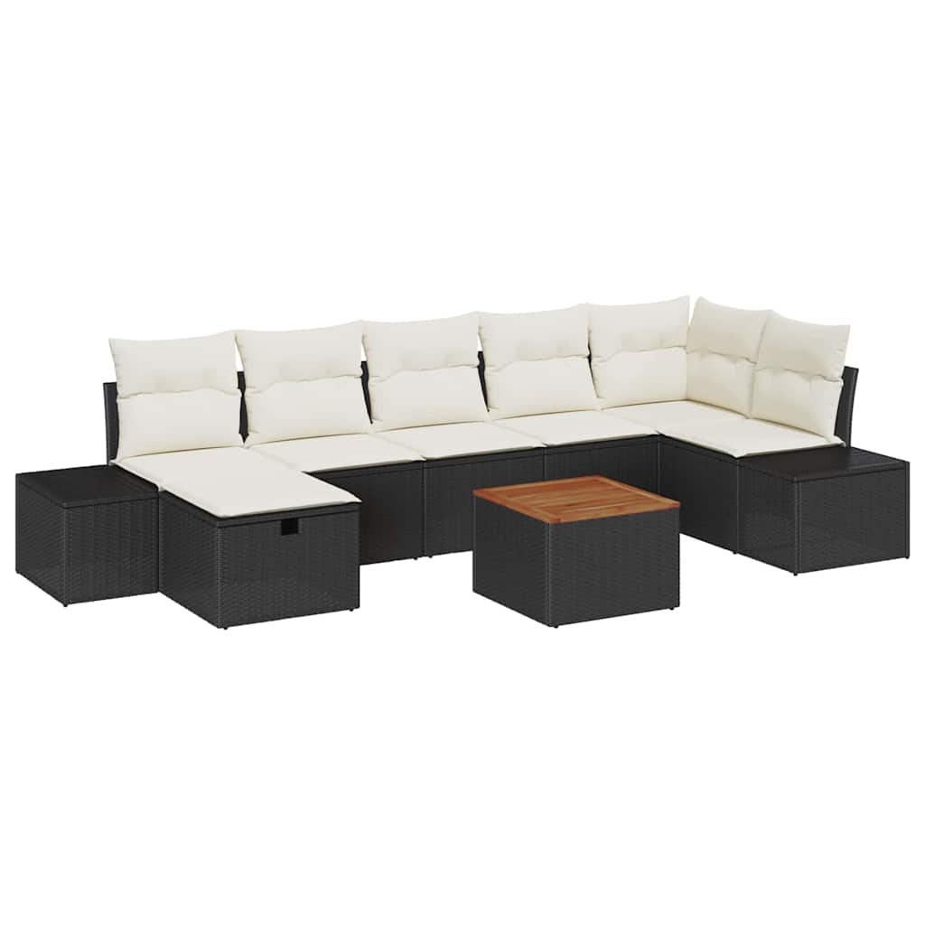 Set Divano da Giardino con cuscino 8 pcs Nero Poly Rattan - immagine 2