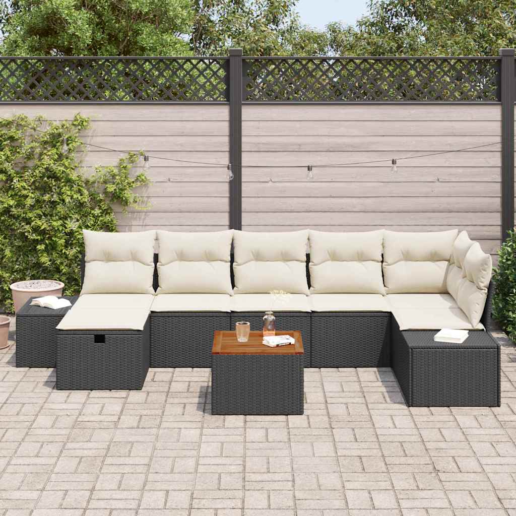 Set Divano da Giardino con cuscino 8 pcs Nero Poly Rattan - immagine 3