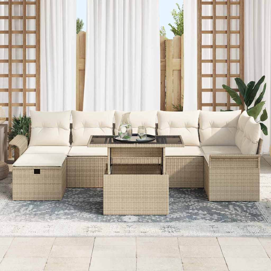 Set Divano da Giardino con cuscino 8 pcs Nero Poly Rattan - immagine 3