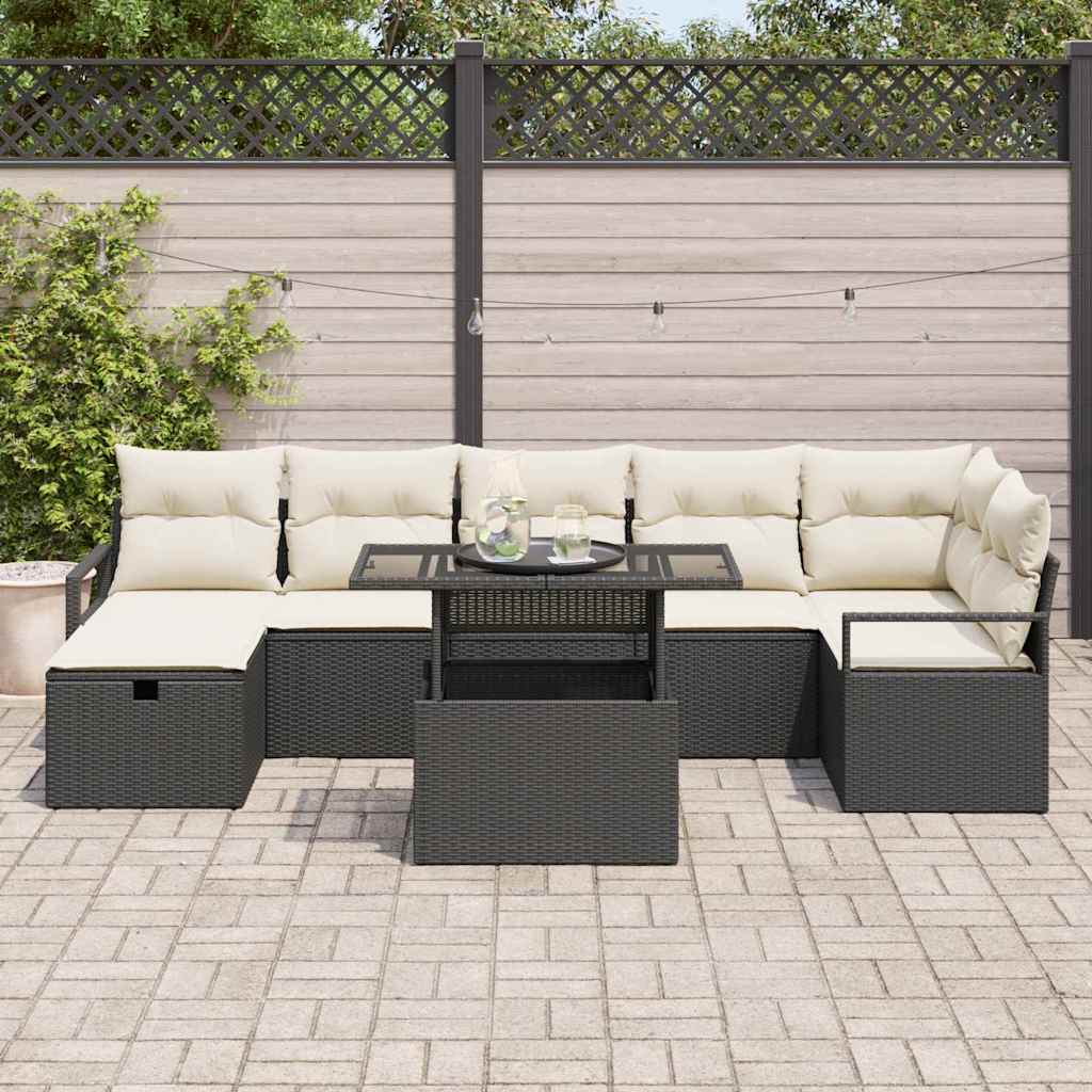 Set Divano da Giardino con cuscino 8 pcs Nero Poly Rattan - immagine 3