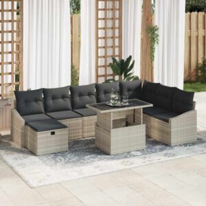 Set Divano da Giardino 9 pcs Grigio chiaro polyrattan