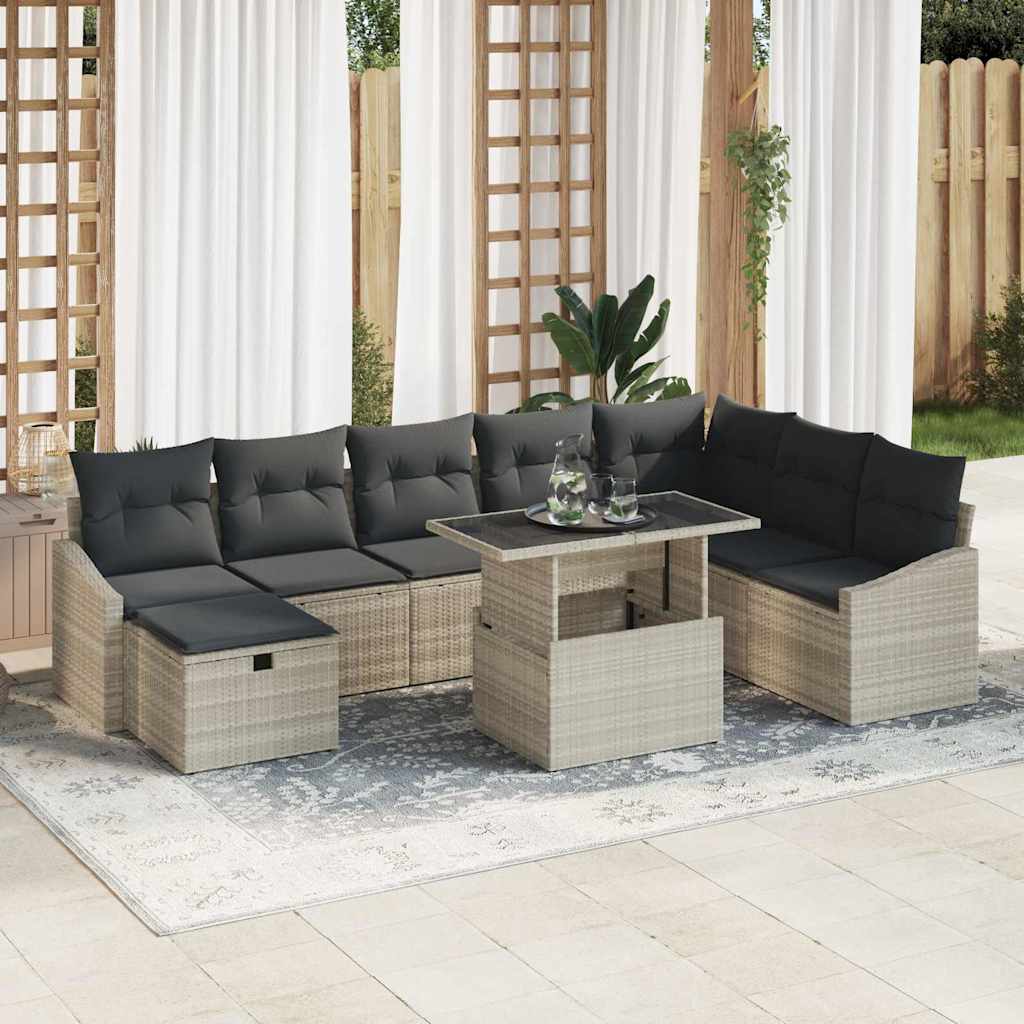 Set Divano da Giardino 9 pcs Grigio chiaro polyrattan