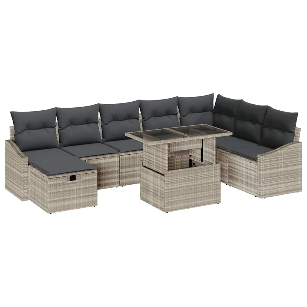Set Divano da Giardino 9 pcs Grigio chiaro polyrattan - immagine 2