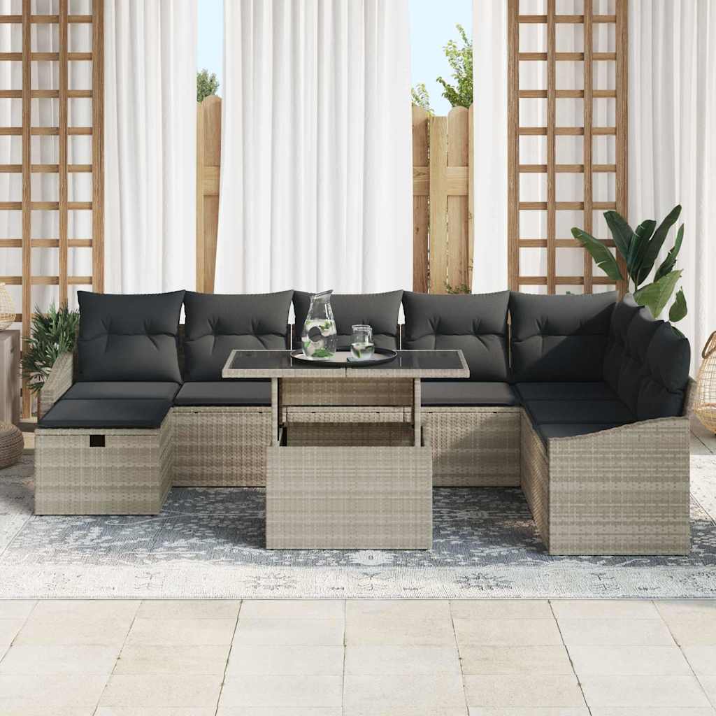 Set Divano da Giardino 9 pcs Grigio chiaro polyrattan - immagine 3