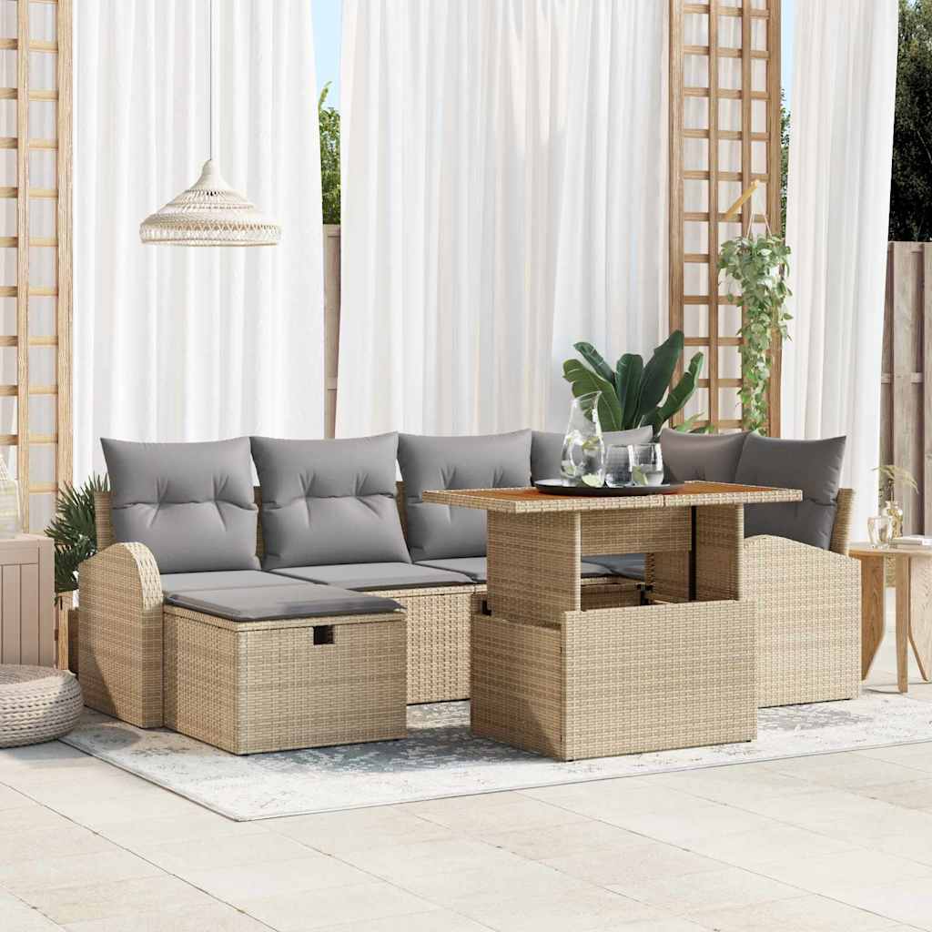 Set Divano da Giardino 7 pcs Beige polyrattan