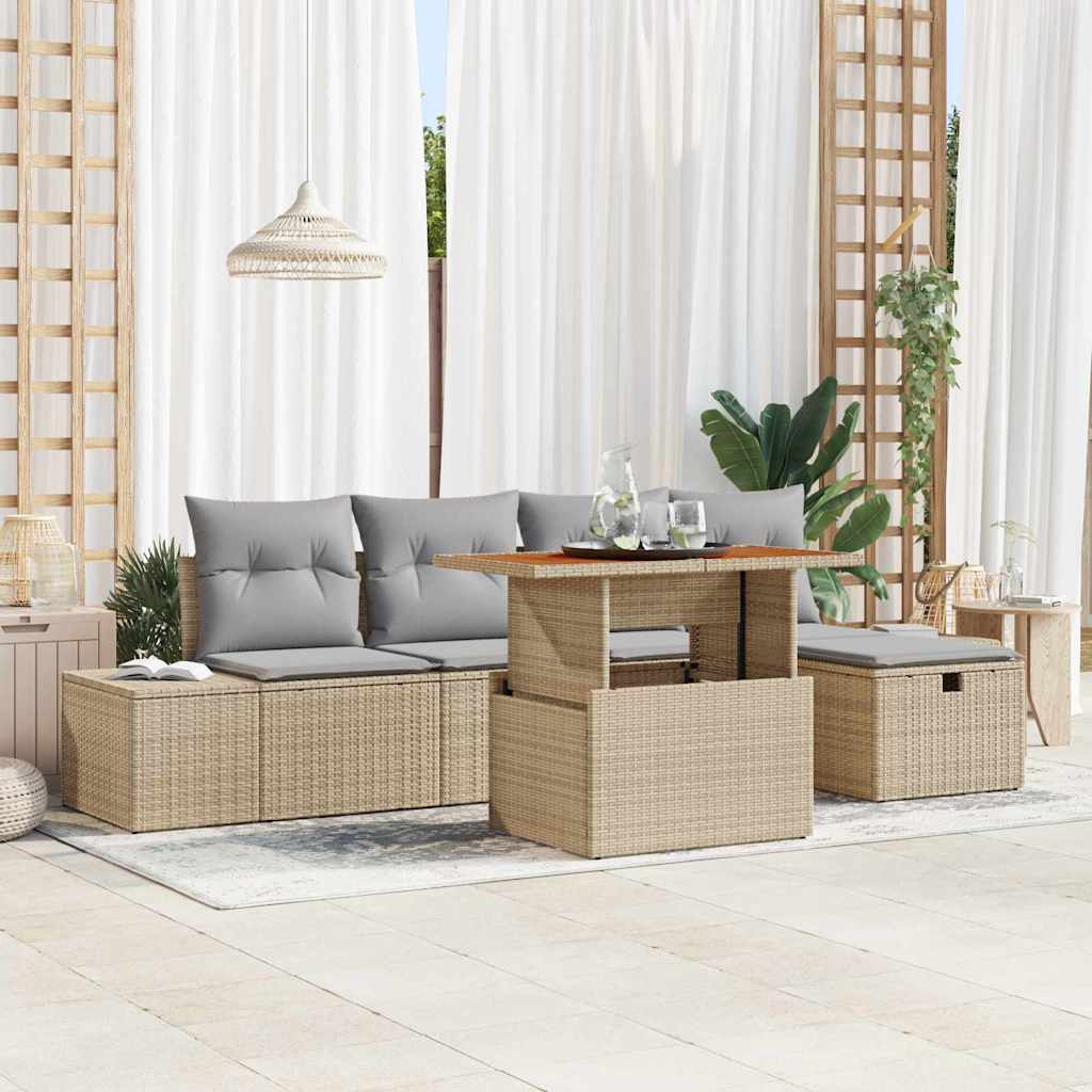 Set Divano da Giardino 6 pcs Beige polyrattan