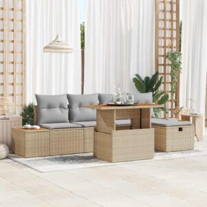 Set Divano da Giardino 6 pcs Beige polyrattan