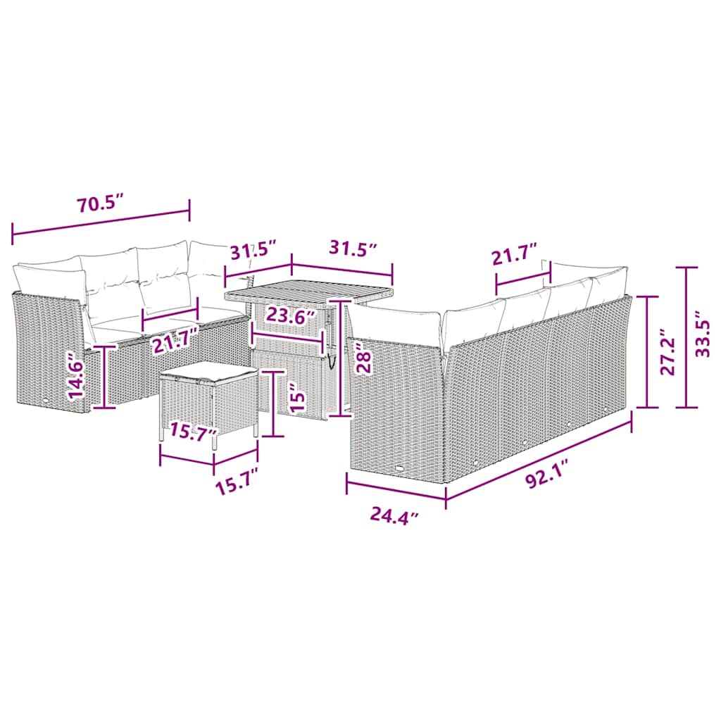 Set Divano da Giardino con cuscino 10 pcs Beige polyrattan - immagine 9