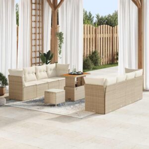 Set Divano da Giardino 11 pcs Beige polyrattan