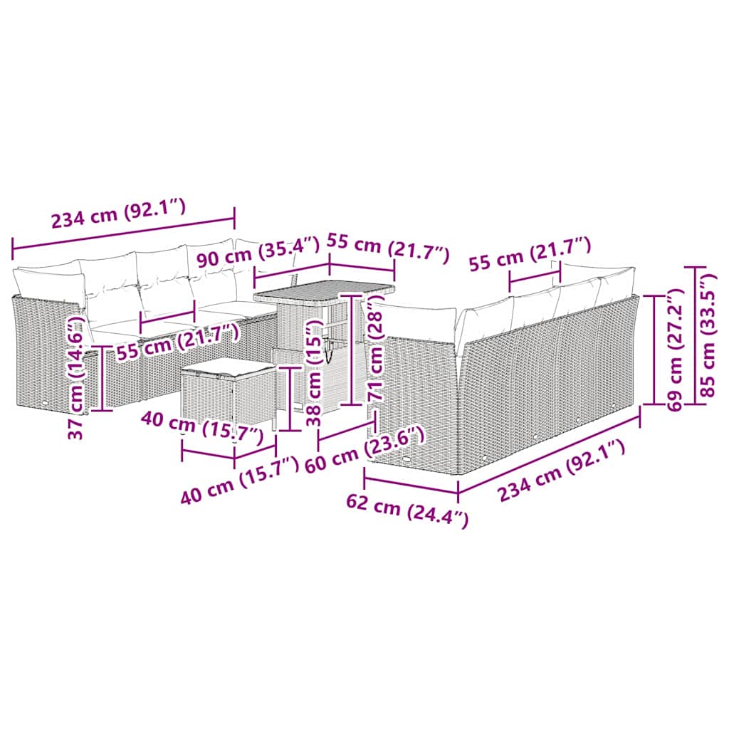 Set Divano da Giardino 11 pcs Beige polyrattan - immagine 9