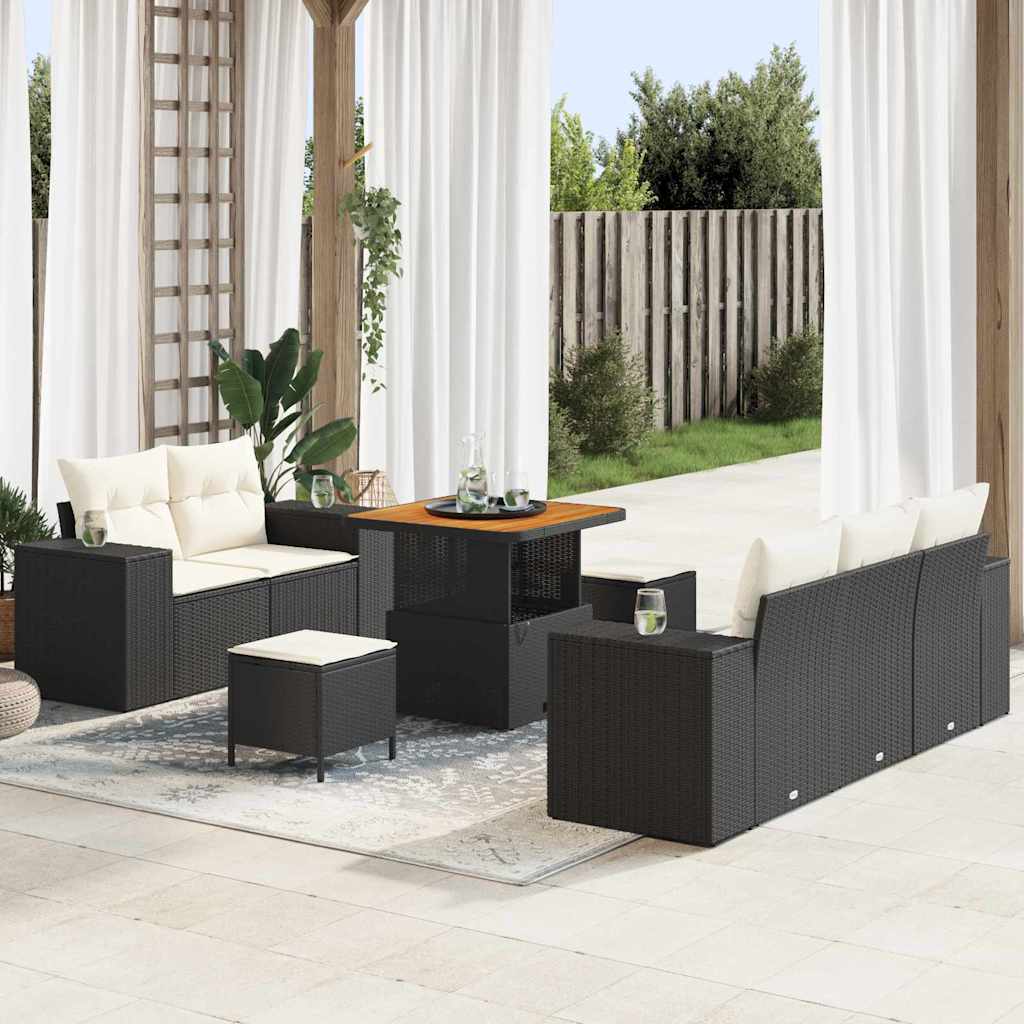 Set Divano da Giardino con cuscino 8 pcs Nero polyrattan