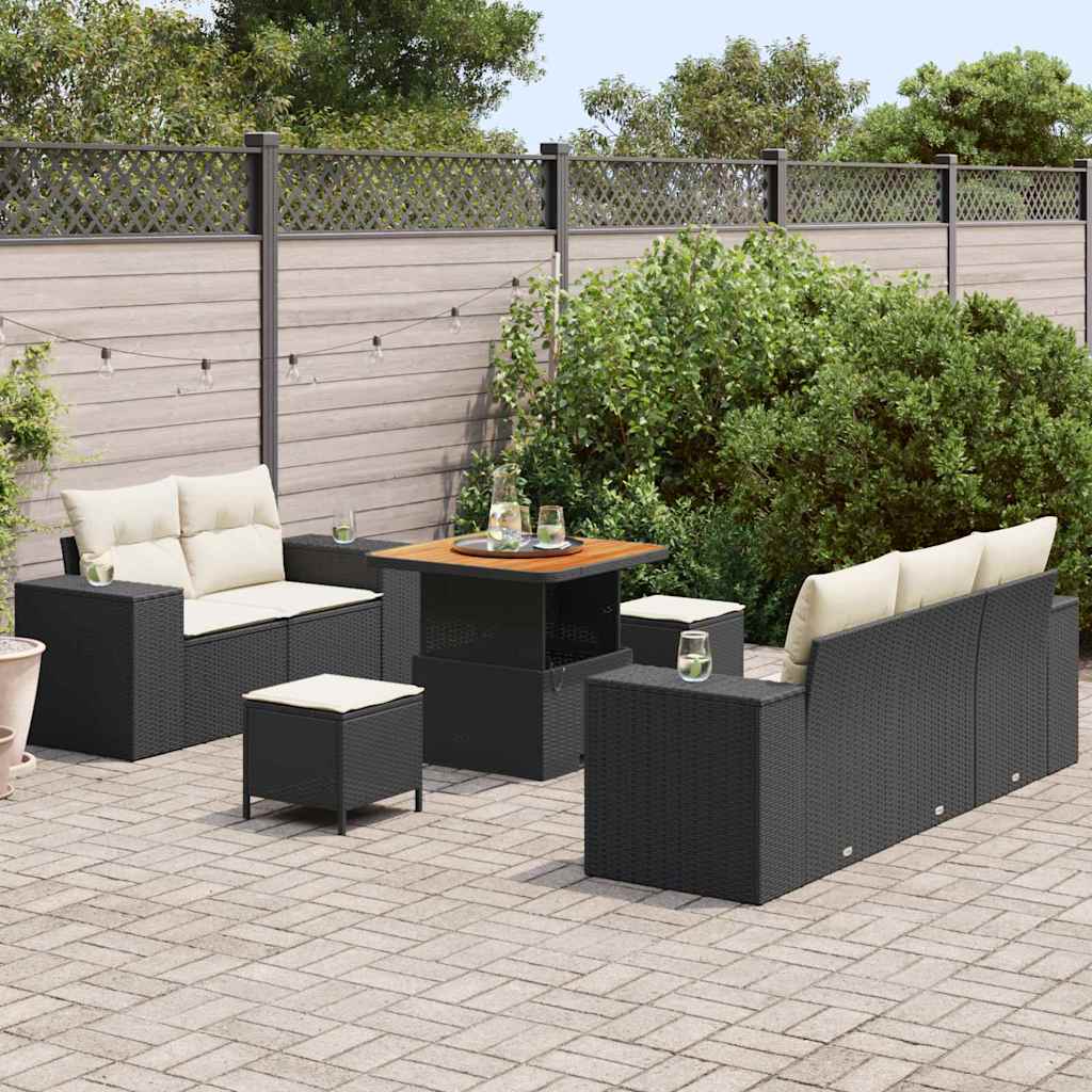 Set Divano da Giardino con cuscino 8 pcs Nero polyrattan - immagine 3