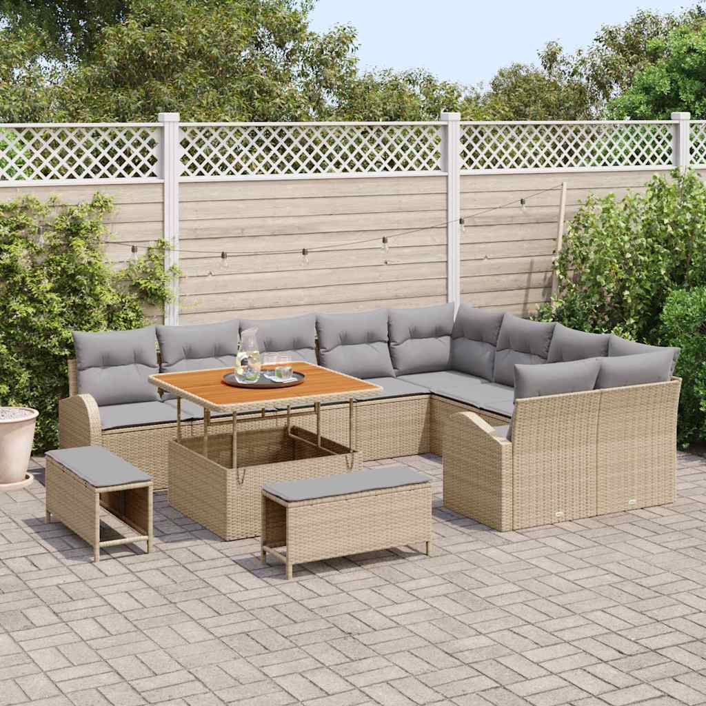 Set Divano da Giardino con cuscino 12 pcs Nero Poly Rattan - immagine 3