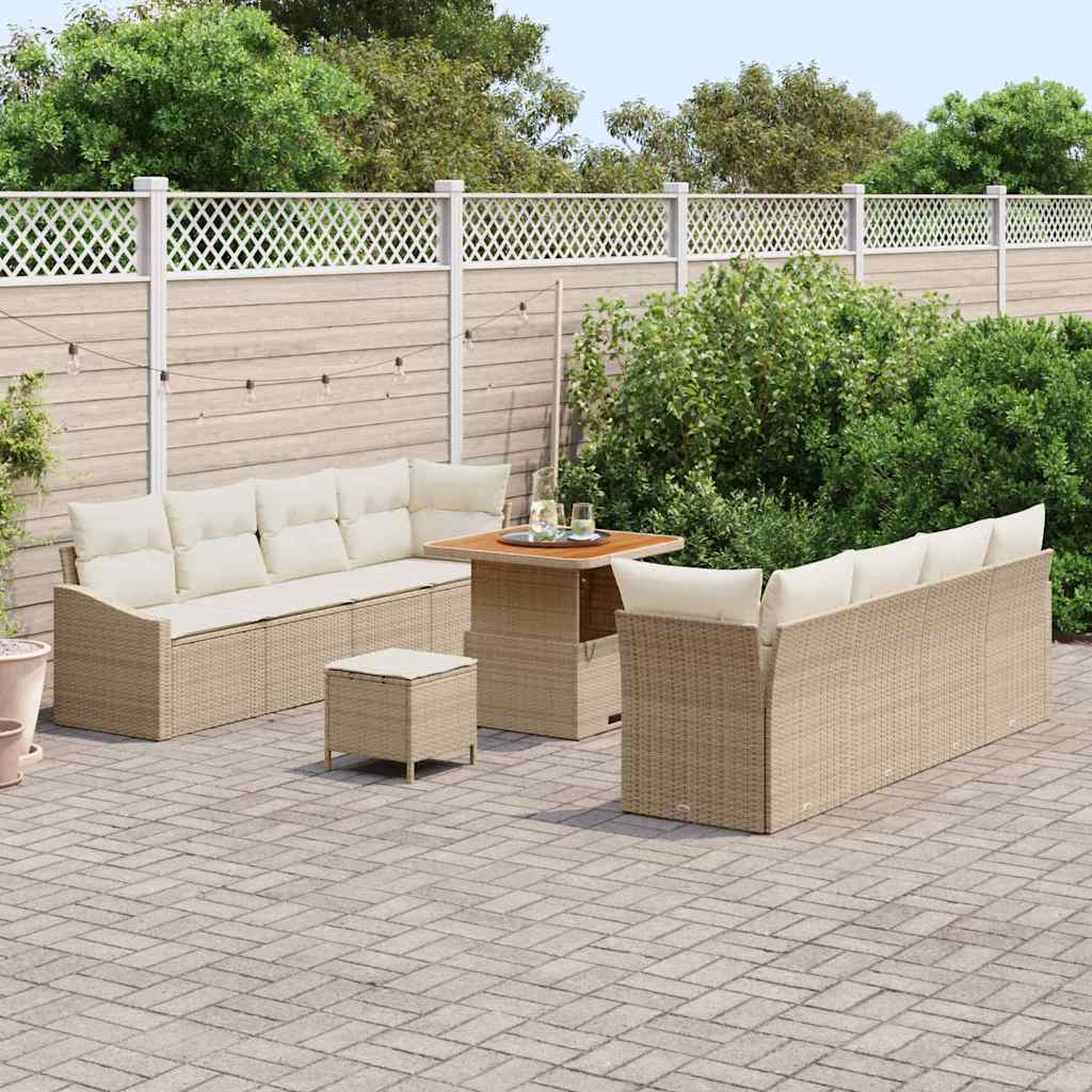 Set Divano da Giardino con cuscino 11 pcs Beige Poly Rattan - immagine 3