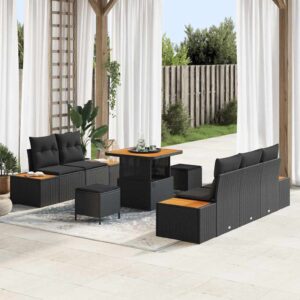 Set Divano da Giardino con cuscino 8 pcs Nero Poly Rattan