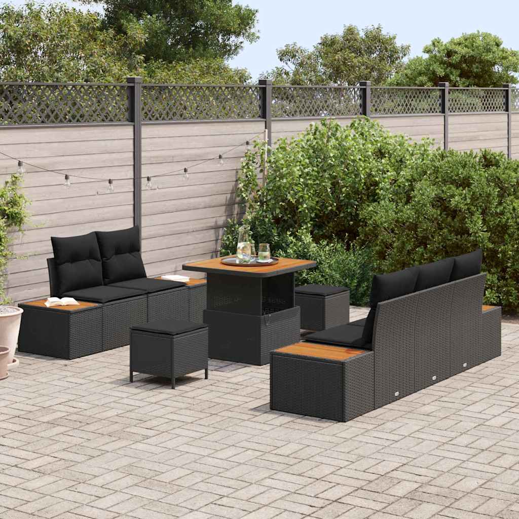 Set Divano da Giardino con cuscino 8 pcs Nero Poly Rattan - immagine 3