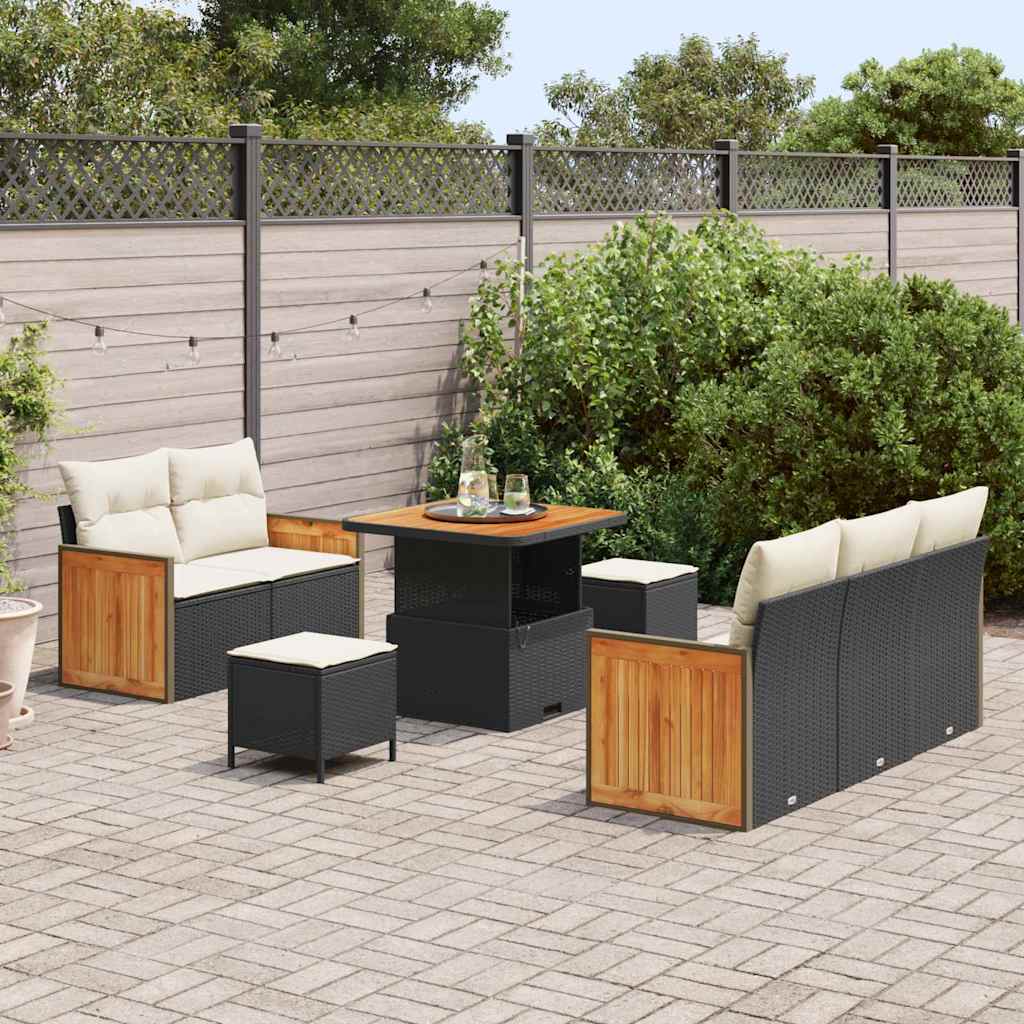 Set Divano da Giardino con cuscino 8 pcs Nero e crema - immagine 3