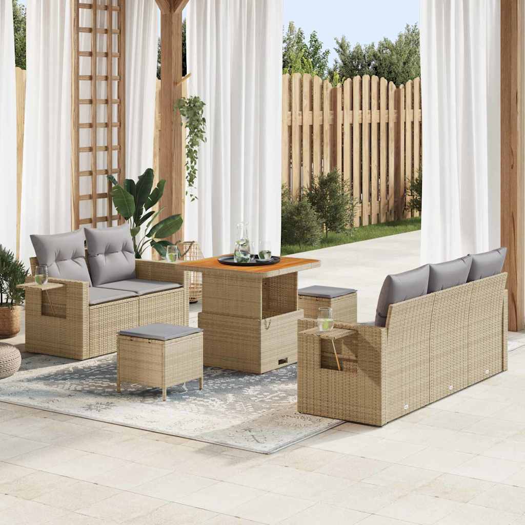 Set Divano da Giardino con cuscino 8 pcs beige e grigio chiaro