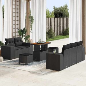 Set Divano da Giardino con cuscino 8 pcs Nero 90 x 55 x 71 cm