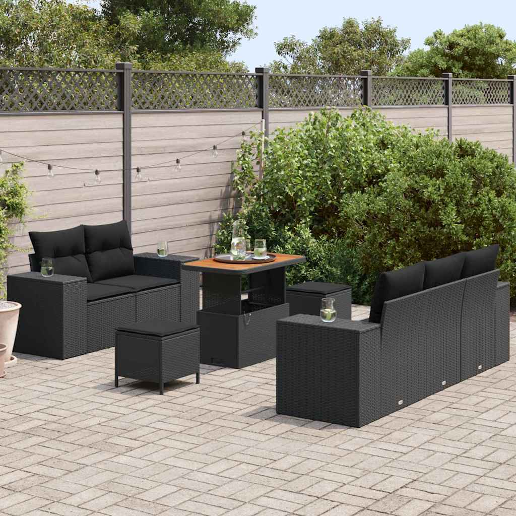 Set Divano da Giardino con cuscino 8 pcs Nero 90 x 55 x 71 cm - immagine 3