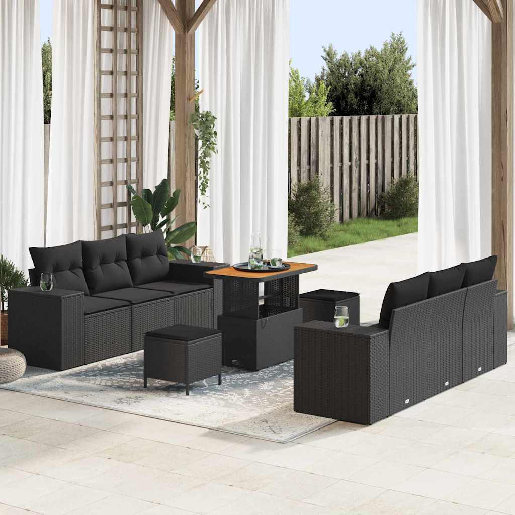 Set Divano da Giardino con cuscino 9 pcs Nero 90 x 55 x 71 cm